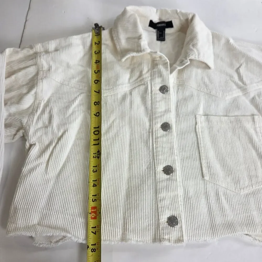 Forever 21 Crop Corduroy Button-Up Cream Jacket   Medium Y2k